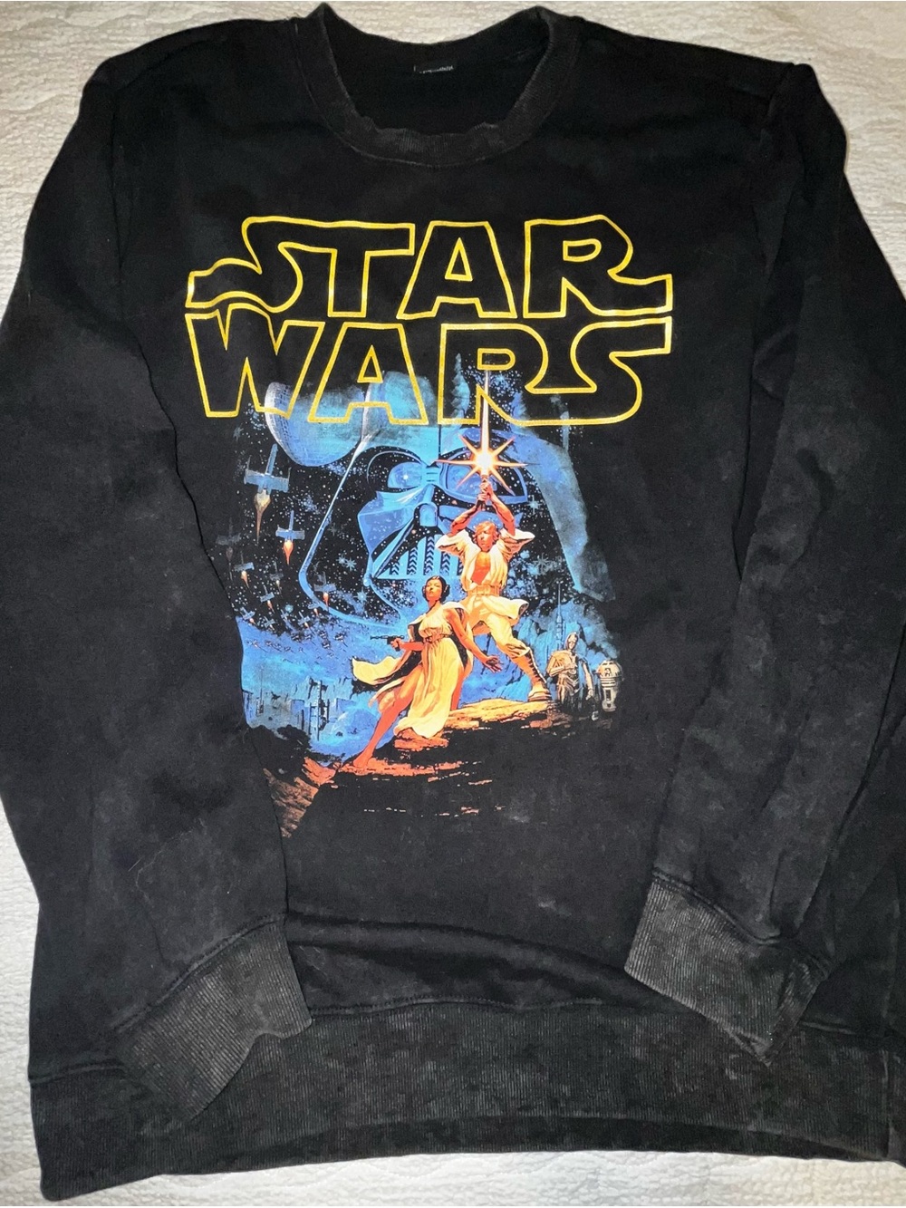 Star Wars Black Crewneck Sweatshirt with Yellow & Blue Graphic